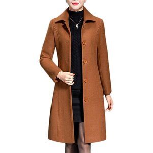 Women's Caramel  Wool Trench Coat Winter Long Thick Overcoat Walker Coats